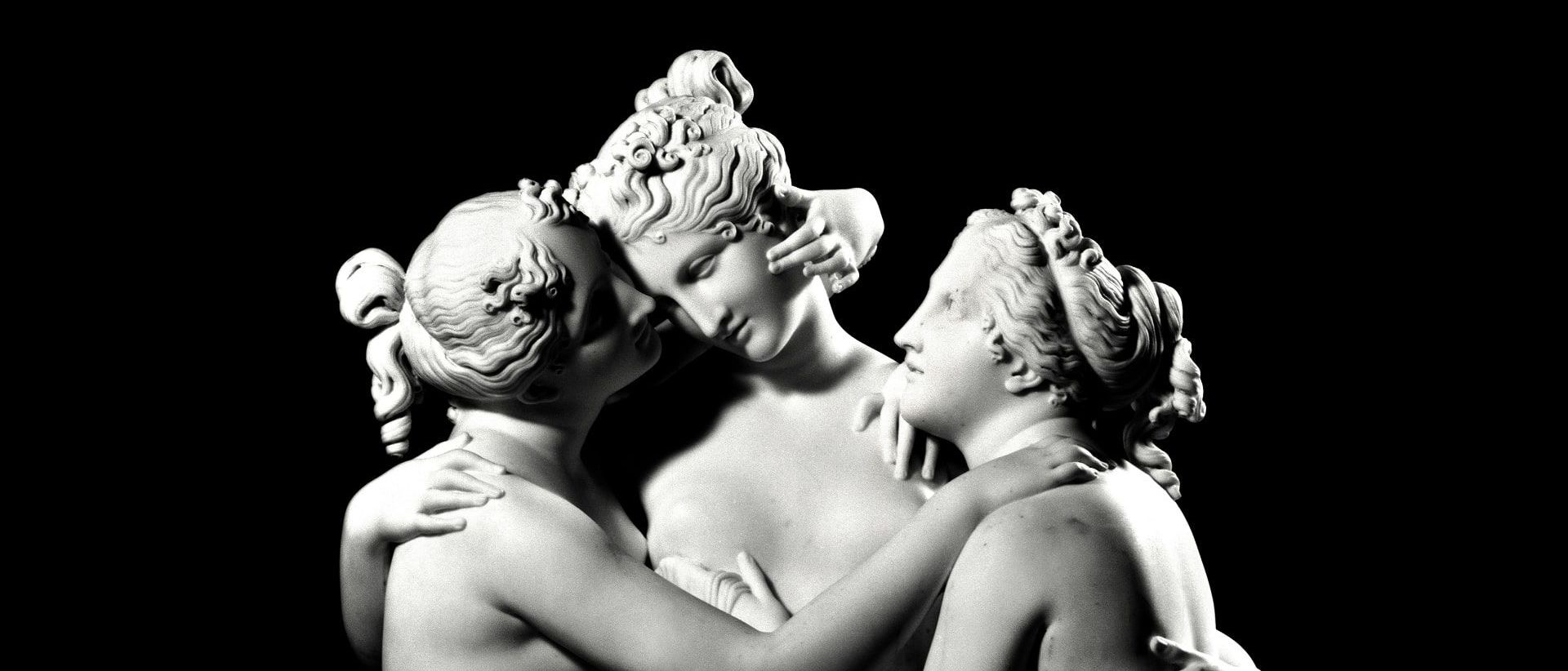  Aurelio Amendola. Eine Detailaufnahme des Fotografen am Werk Le Tre Grazie von Antonio Canova, 1812-1817. 